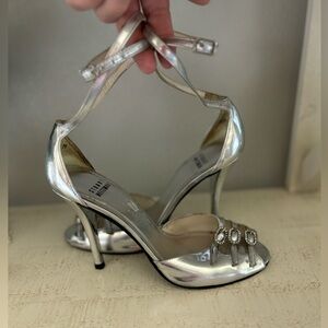 Stuart Weitzman Silver Strappy Stiletto Heels for Special Occasions